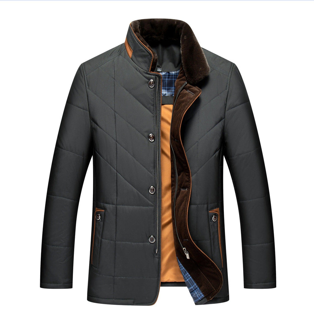 Jay | Mens Fleece Lined Removable Collar Warm Winter Jacket, Dark Green