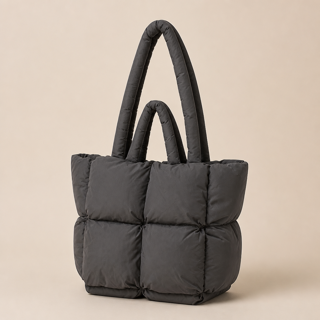 Jeanette | Womens Quilted Padded Tote Handbag Shoulder Bag, Grey