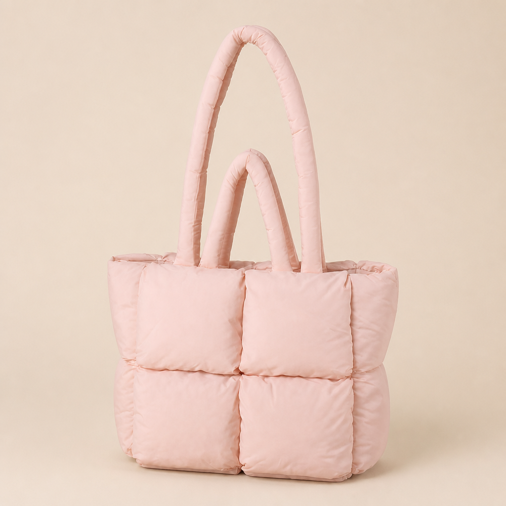 Jeanette | Womens Quilted Padded Tote Handbag Shoulder Bag, Pink