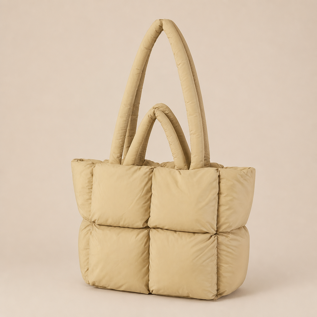 Jeanette | Womens Quilted Padded Tote Handbag Shoulder Bag, Khaki