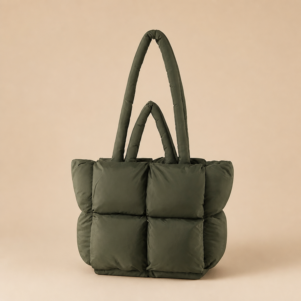 Jeanette | Womens Quilted Padded Tote Handbag Shoulder Bag, Green