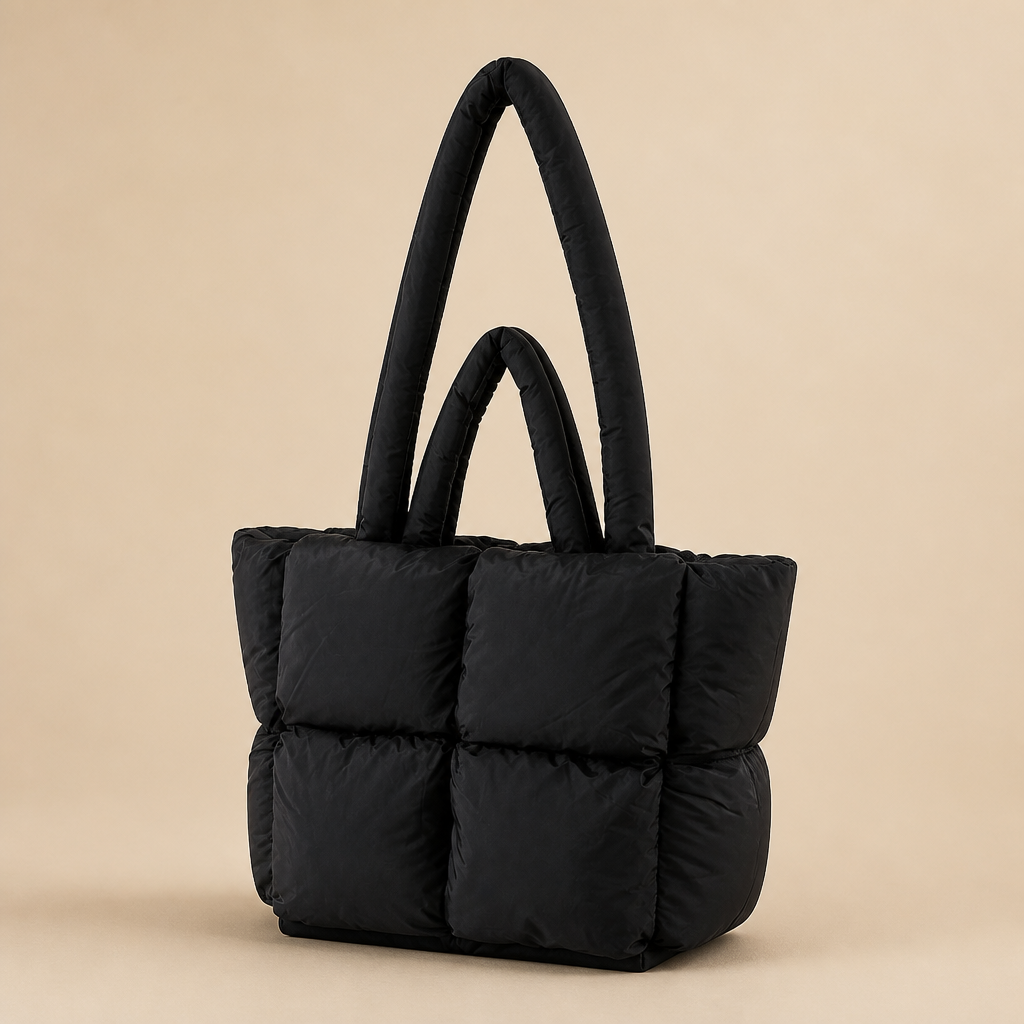 Jeanette | Womens Quilted Padded Tote Handbag Shoulder Bag, Black