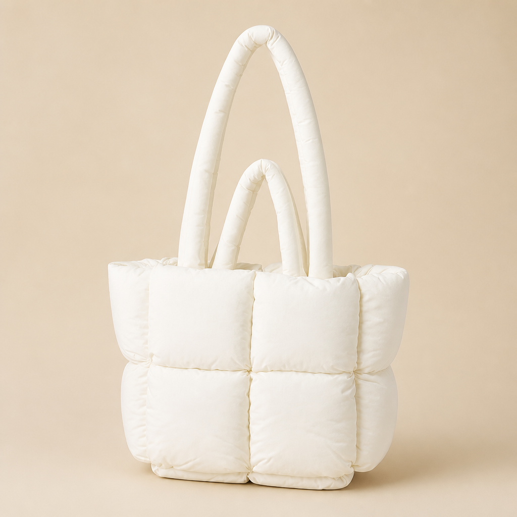 Jeanette | Womens Quilted Padded Tote Handbag Shoulder Bag, White