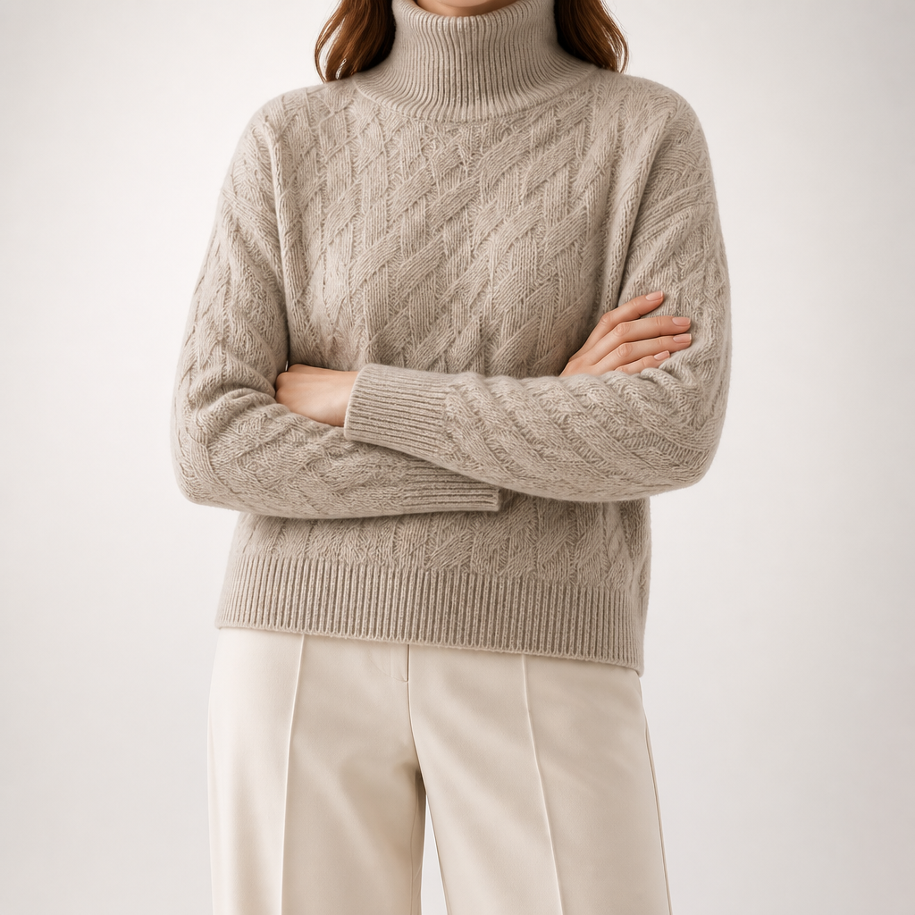 Jeanne | Womens Turtleneck Sweater Knit Roll Neck Pullover, Camel