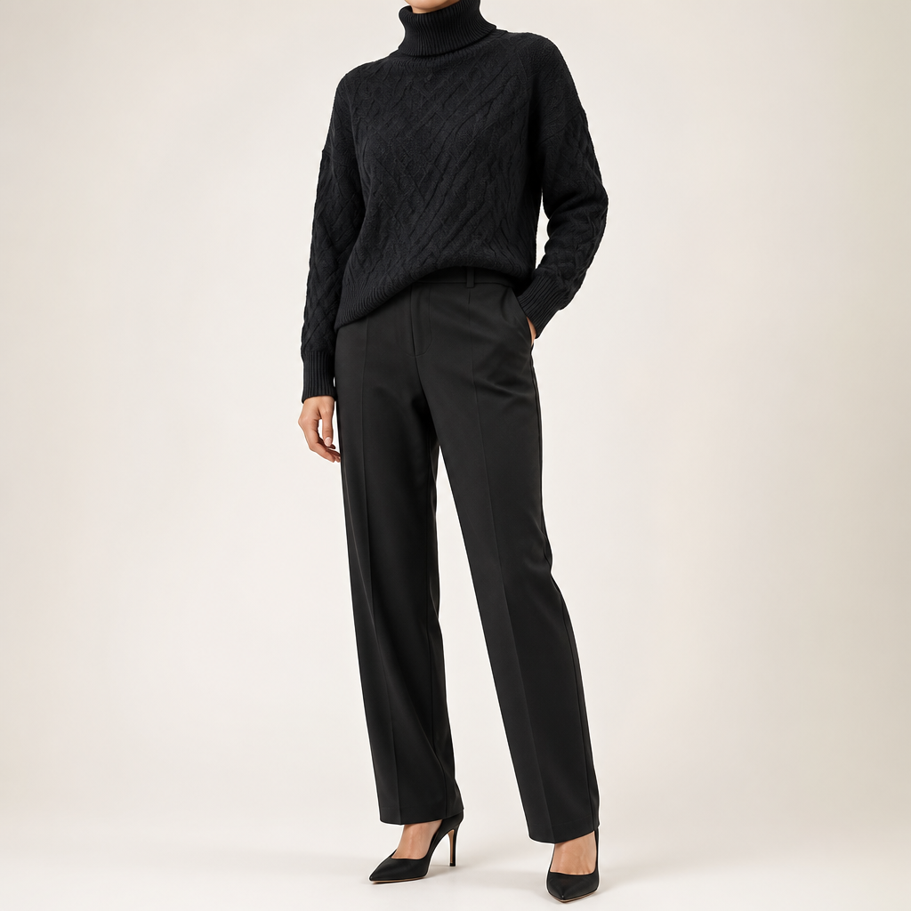 Jeanne | Womens Turtleneck Sweater Knit Roll Neck Pullover, Black