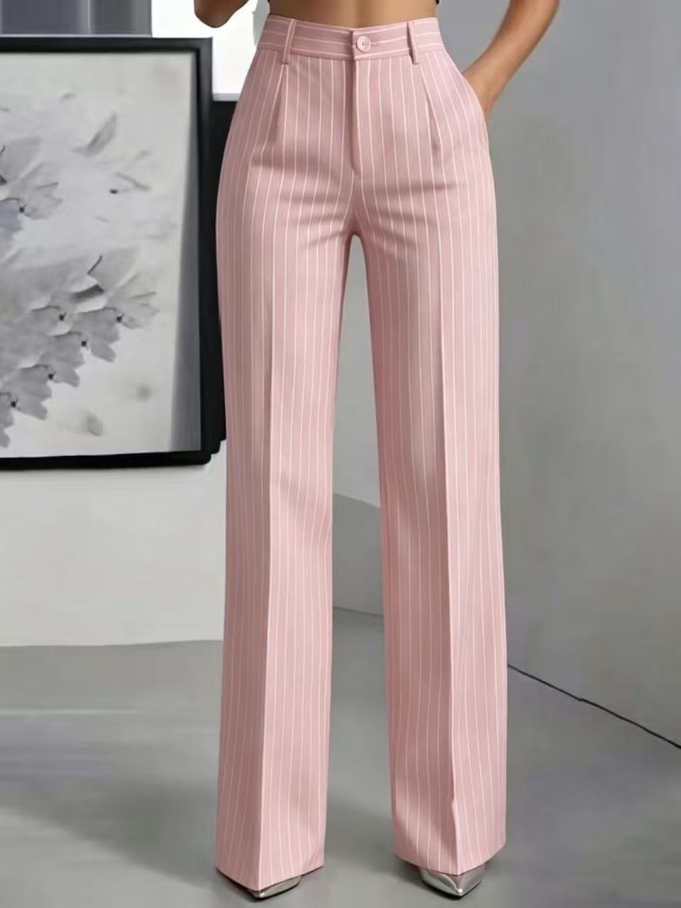 Jemma | Womens Work Wide Leg High Waisted Striped Pants
