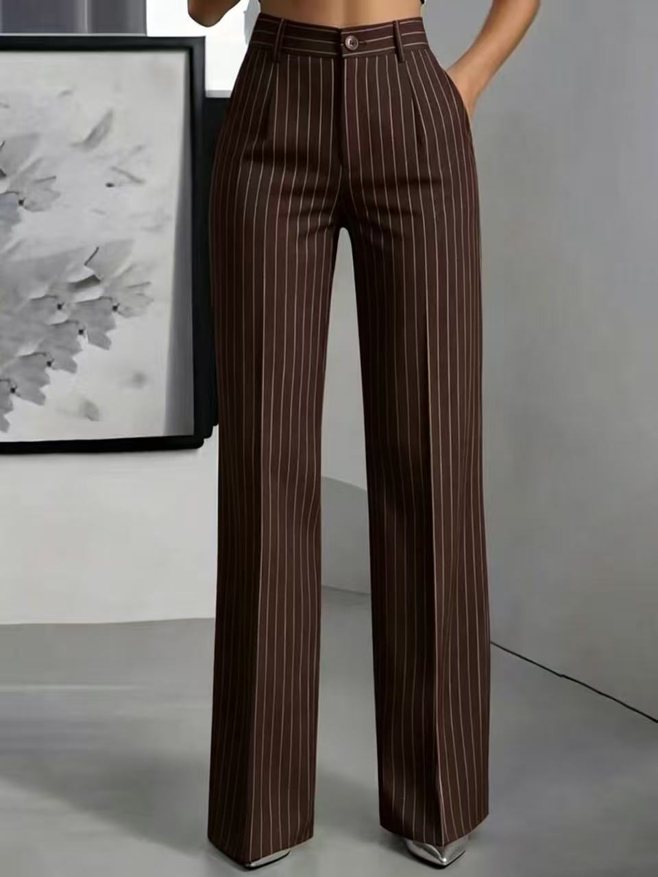 Jemma | Womens Work Wide Leg High Waisted Striped Pants