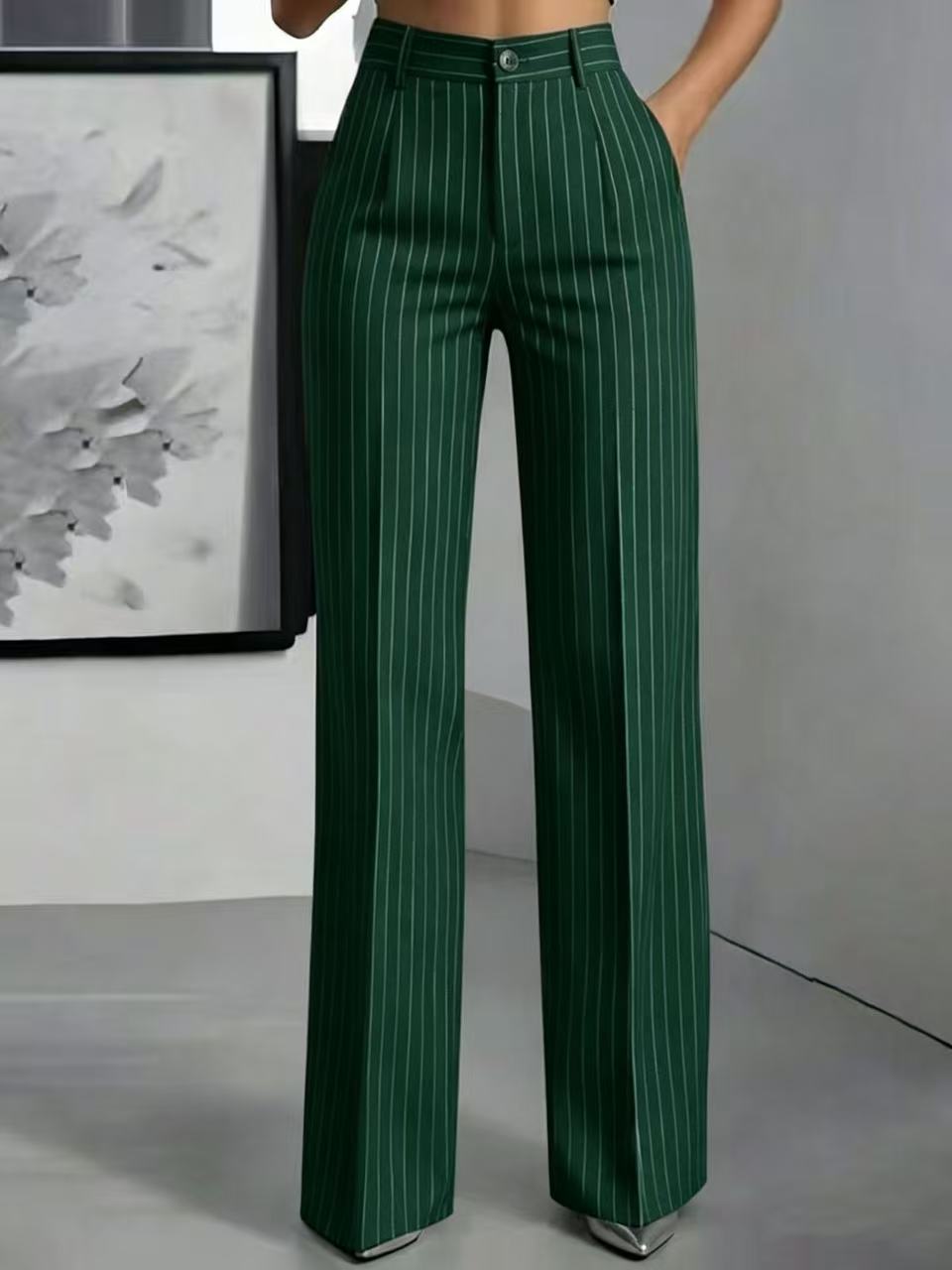 Jemma | Womens Work Wide Leg High Waisted Striped Pants