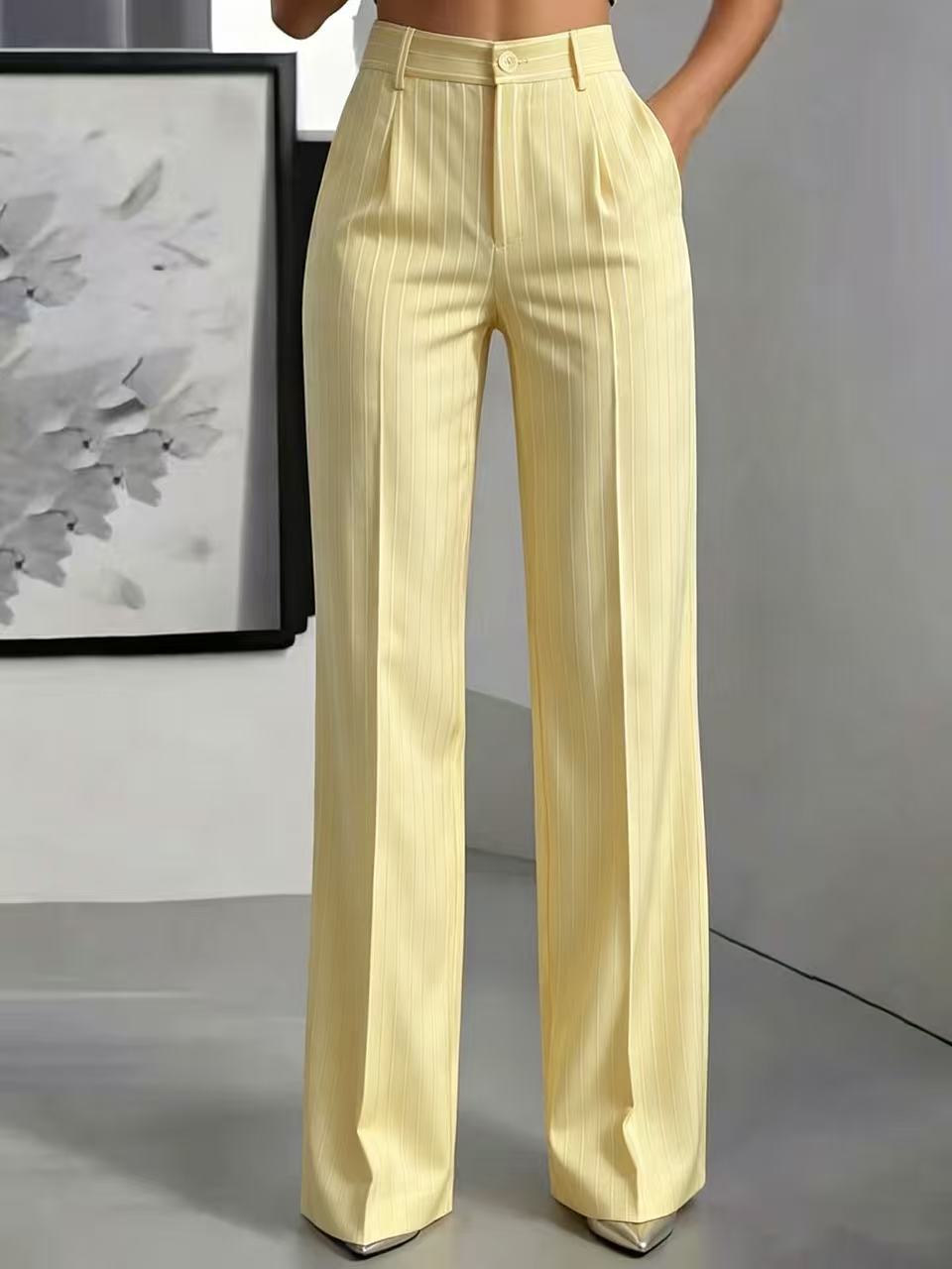 Jemma | Womens Work Wide Leg High Waisted Striped Pants
