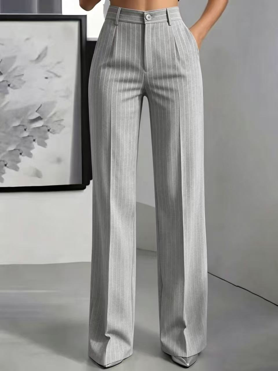 Jemma | Womens Work Wide Leg High Waisted Striped Pants