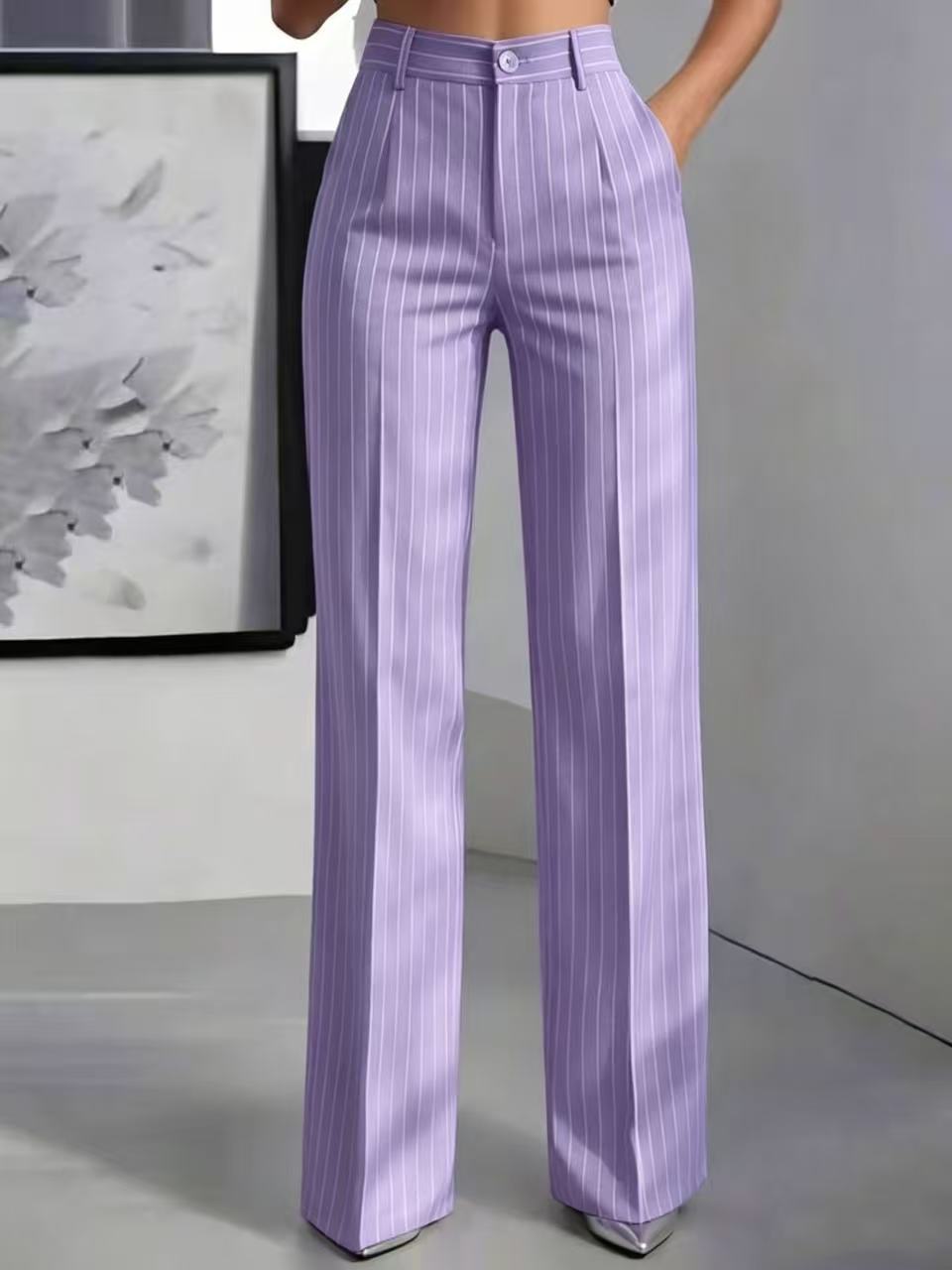 Jemma | Womens Work Wide Leg High Waisted Striped Pants