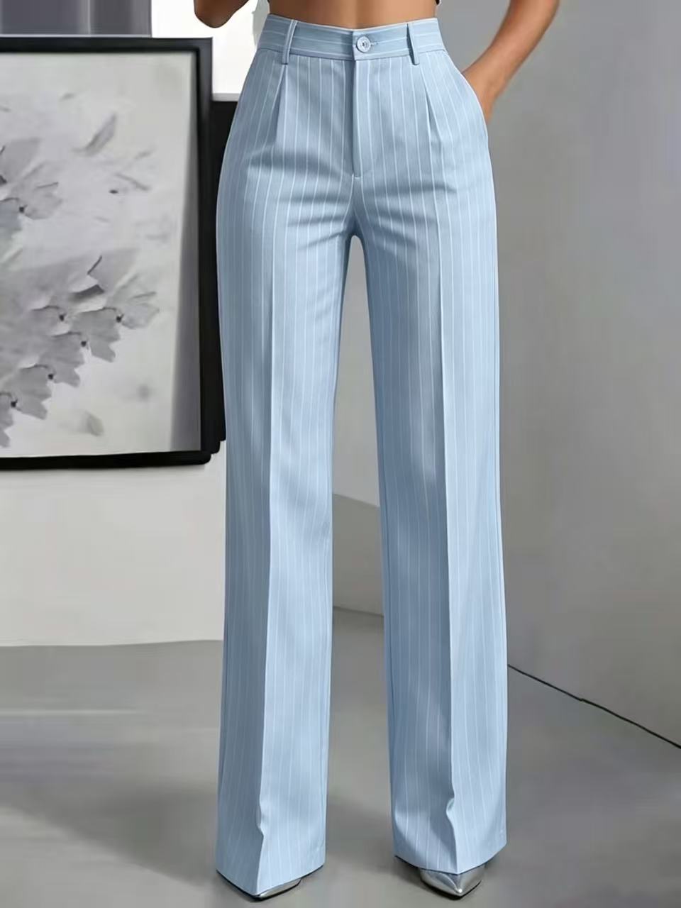 Jemma | Womens Work Wide Leg High Waisted Striped Pants