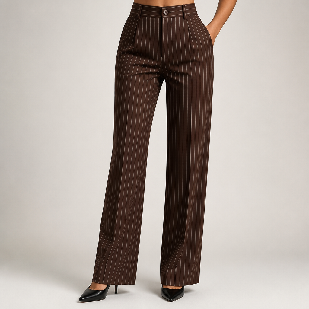 Jemma | Womens Work Wide Leg High Waisted Striped Pants, Brown