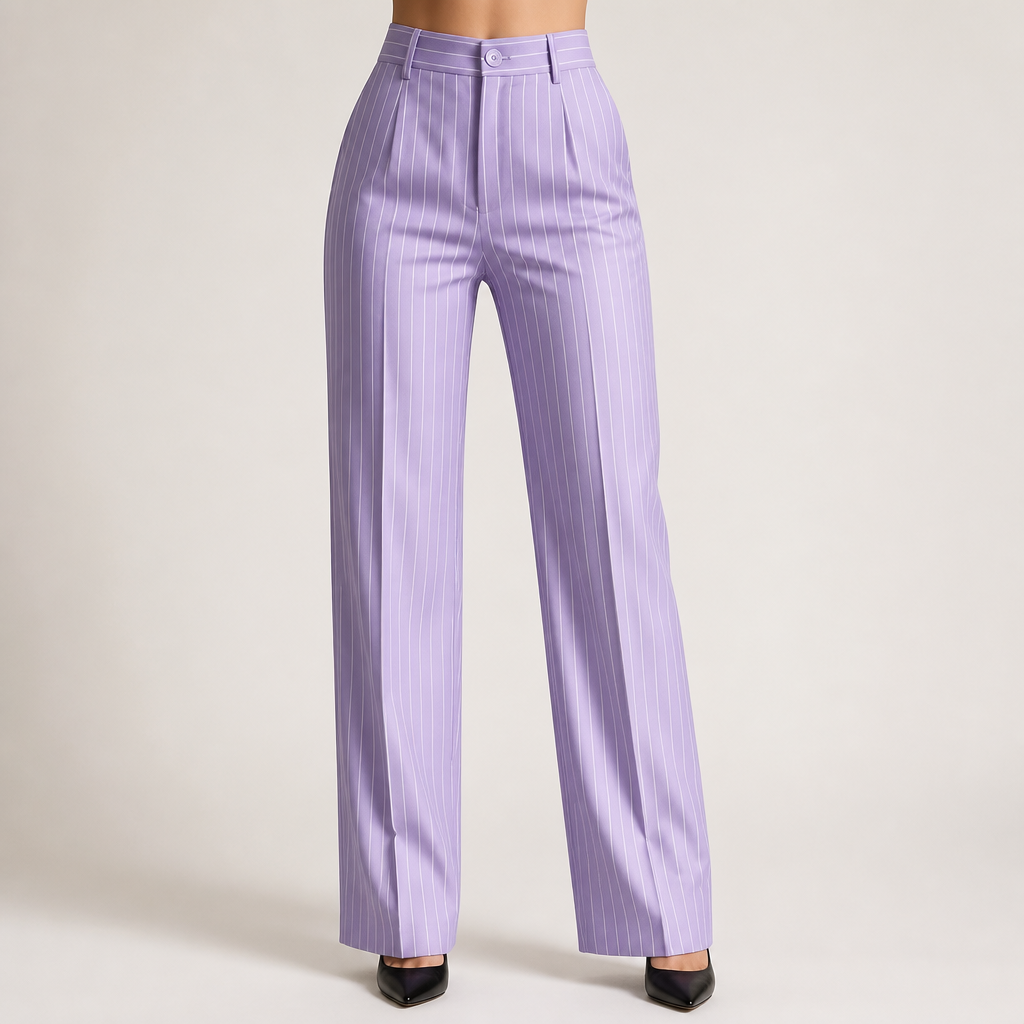 Jemma | Womens Work Wide Leg High Waisted Striped Pants, Lavender