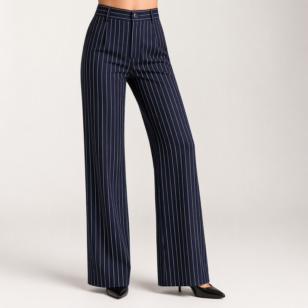 Jemma | Womens Work Wide Leg High Waisted Striped Pants, Dark Blue
