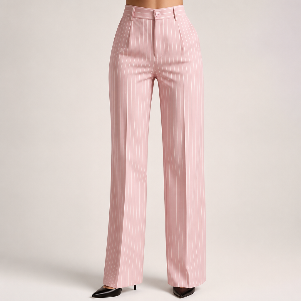 Jemma | Womens Work Wide Leg High Waisted Striped Pants, Light Pink