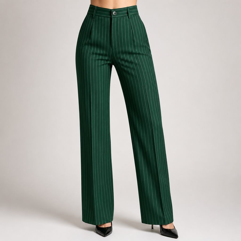 Jemma | Womens Work Wide Leg High Waisted Striped Pants, Dark Green