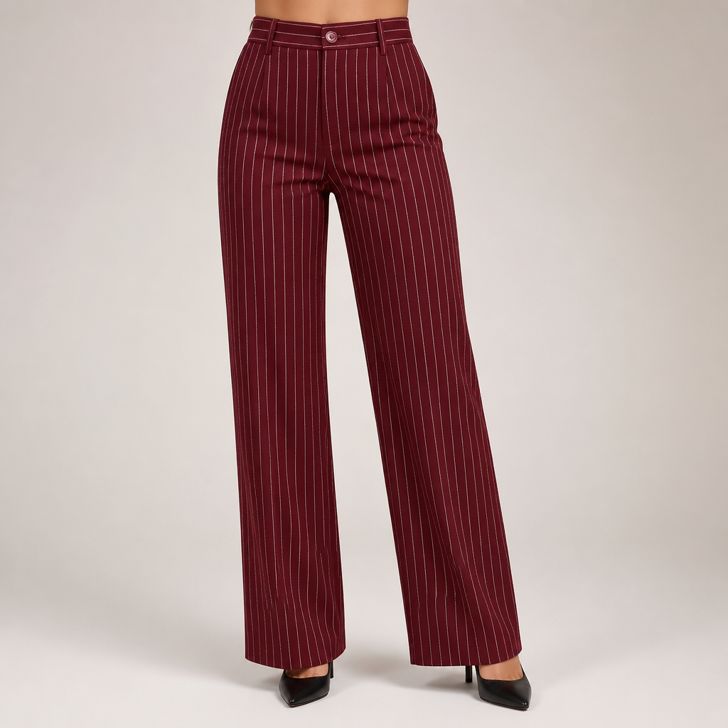 Jemma | Womens Work Wide Leg High Waisted Striped Pants, Design 1