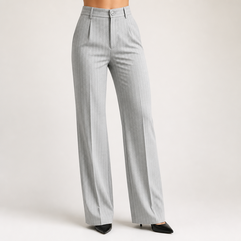 Jemma | Womens Work Wide Leg High Waisted Striped Pants, Silver