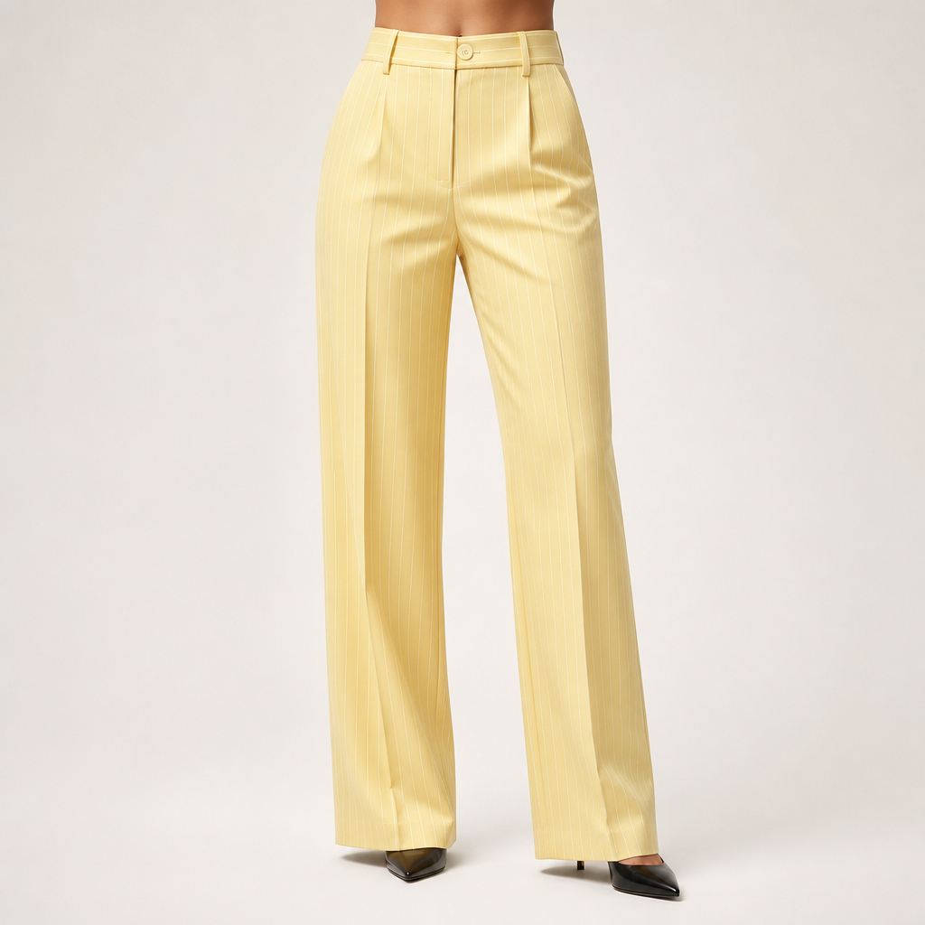 Jemma | Womens Work Wide Leg High Waisted Striped Pants, Yellow