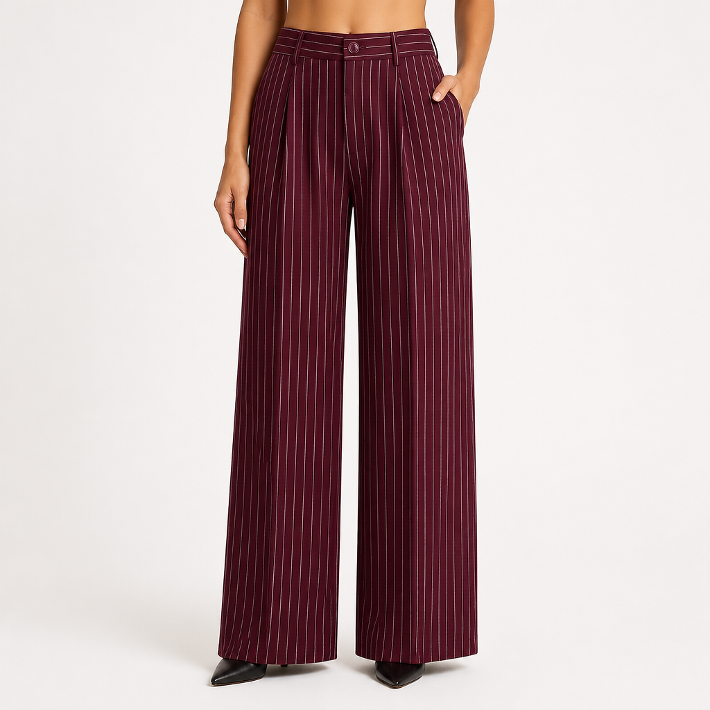 Jemma | Womens Work Wide Leg High Waisted Striped Pants, Design 3
