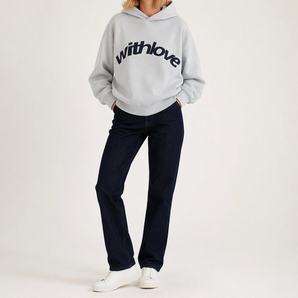 Jennifer | Womens Hoodie Hooded Sweatshirt Letter Print Long Sleeve Jacket, White