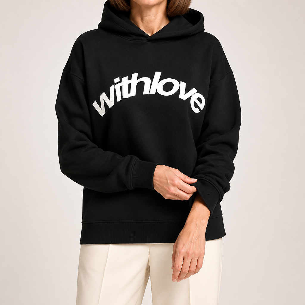Jennifer | Womens Hoodie Hooded Sweatshirt Letter Print Long Sleeve Jacket, Black