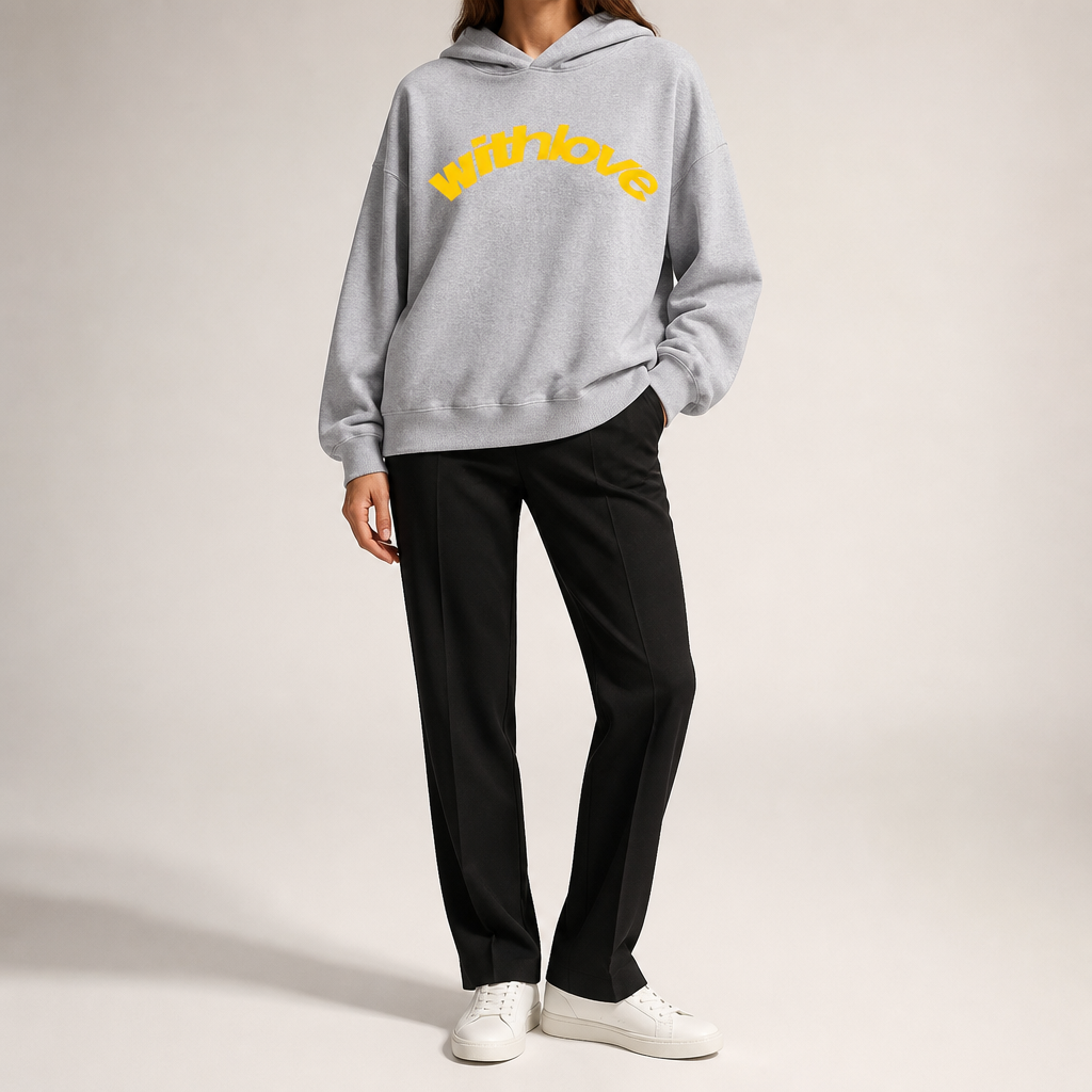Jennifer | Womens Hoodie Hooded Sweatshirt Letter Print Long Sleeve Jacket, Light Grey 2