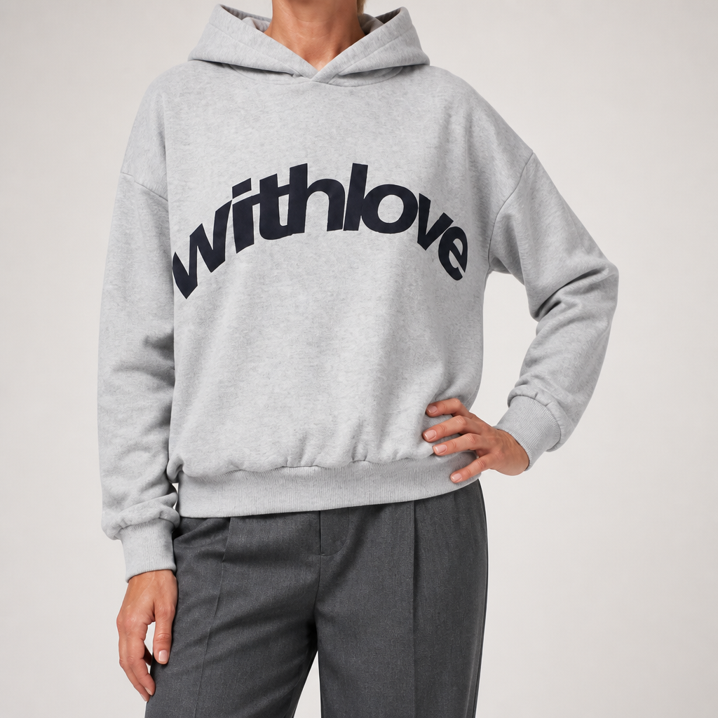 Jennifer | Womens Hoodie Hooded Sweatshirt Letter Print Long Sleeve Jacket, Light Grey