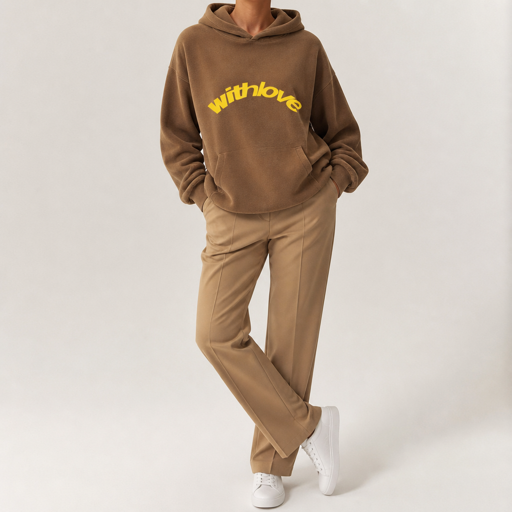 Jennifer | Womens Hoodie Hooded Sweatshirt Letter Print Long Sleeve Jacket, Coffee