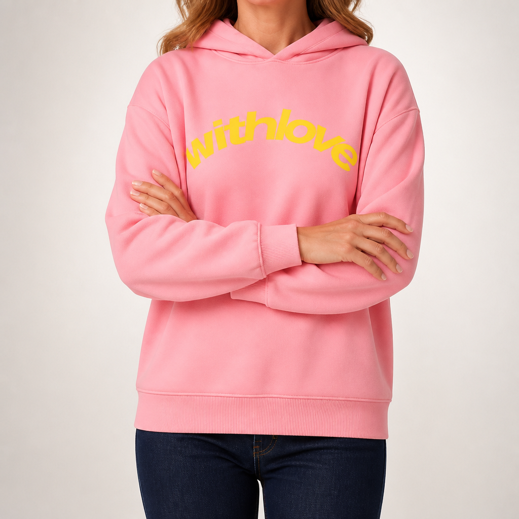 Jennifer | Womens Hoodie Hooded Sweatshirt Letter Print Long Sleeve Jacket, Pink