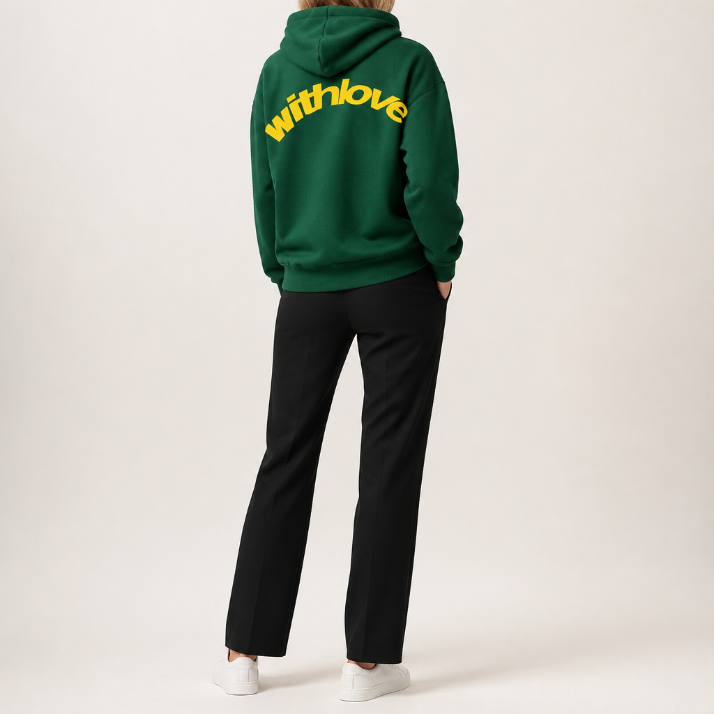 Jennifer | Womens Hoodie Hooded Sweatshirt Letter Print Long Sleeve Jacket, Dark Green