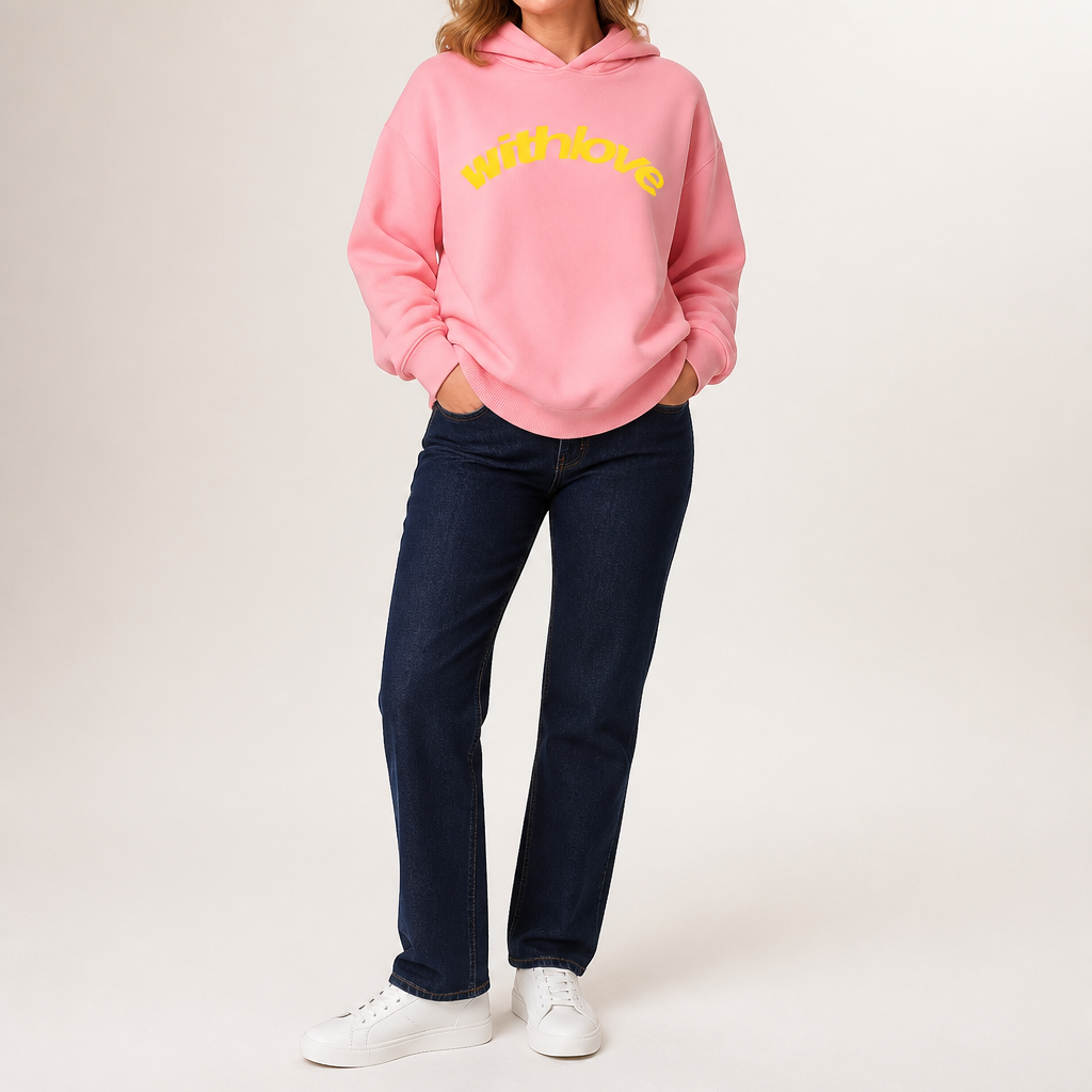 Jennifer | Womens Hoodie Hooded Sweatshirt Letter Print Long Sleeve Jacket, Pink