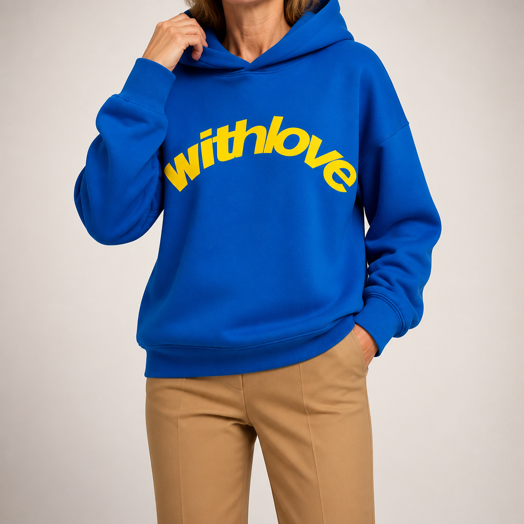 Jennifer | Womens Hoodie Hooded Sweatshirt Letter Print Long Sleeve Jacket, Royal Blue
