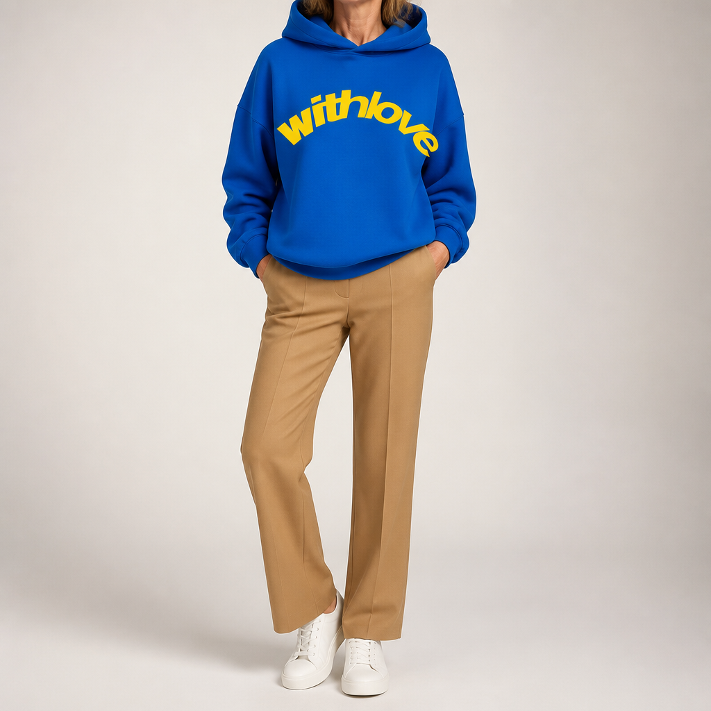 Jennifer | Womens Hoodie Hooded Sweatshirt Letter Print Long Sleeve Jacket, Royal Blue