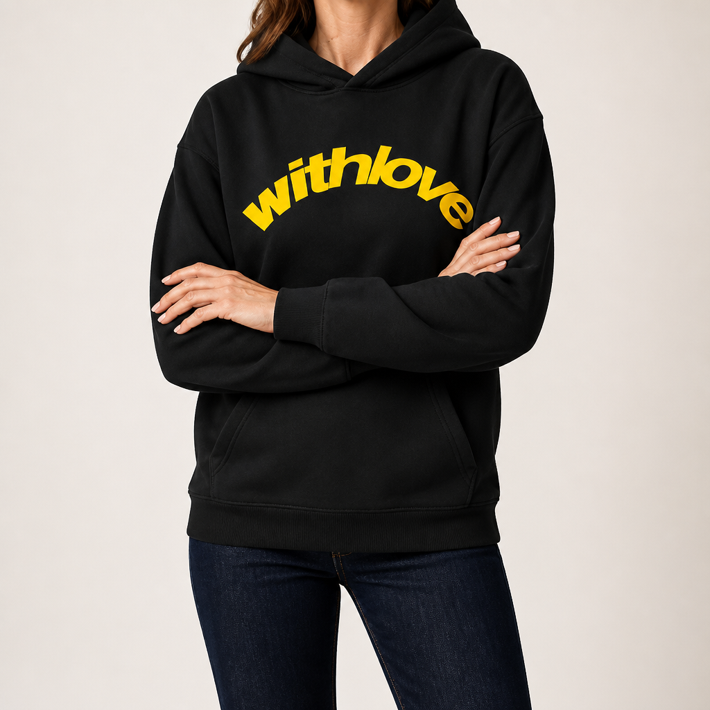 Jennifer | Womens Hoodie Hooded Sweatshirt Letter Print Long Sleeve Jacket, Black 2