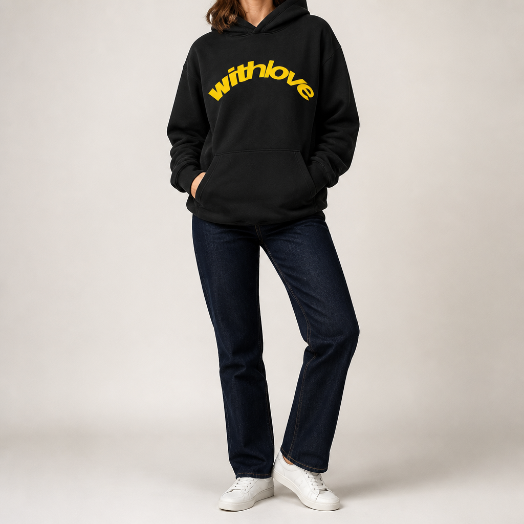 Jennifer | Womens Hoodie Hooded Sweatshirt Letter Print Long Sleeve Jacket, Black 2
