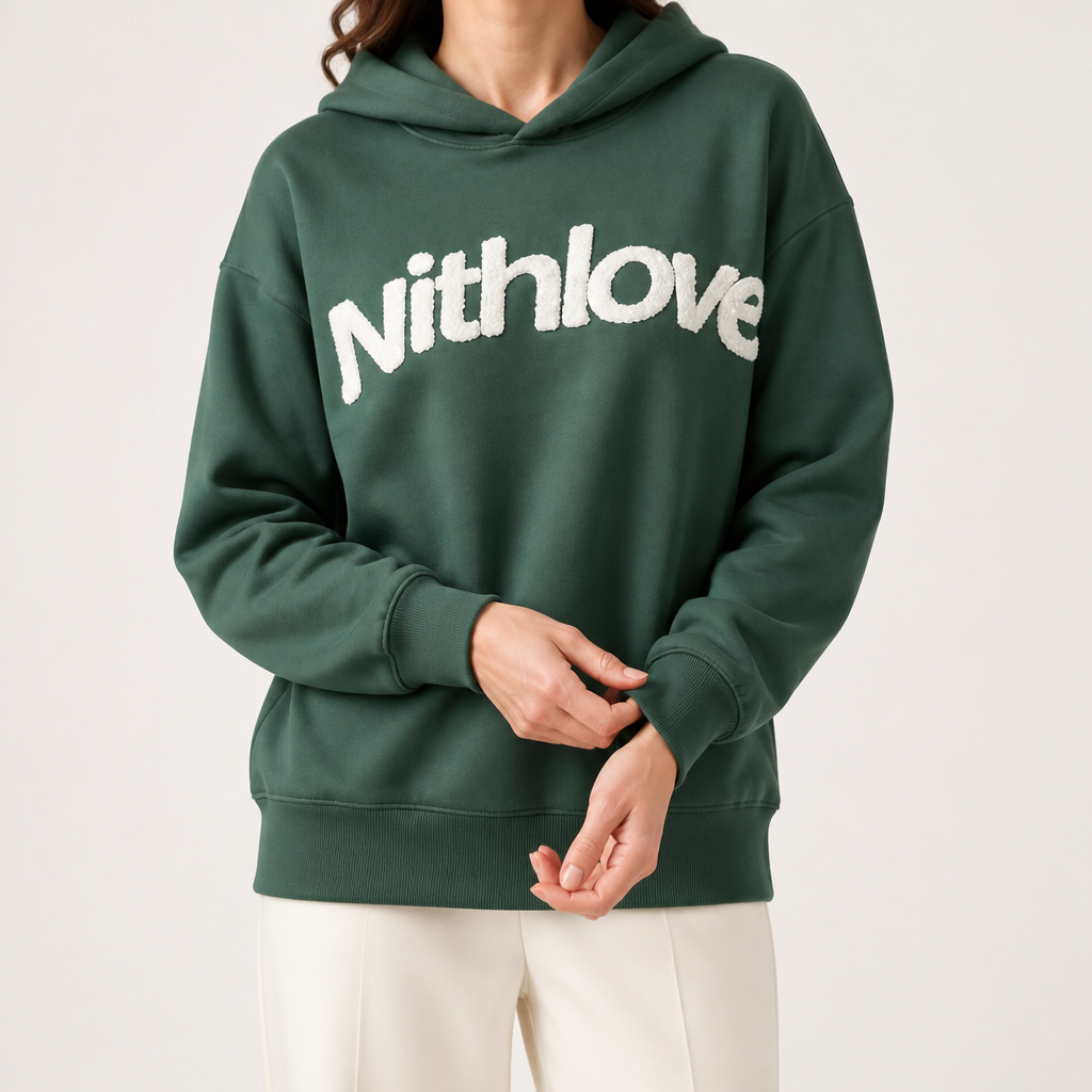 Jennifer | Womens Hoodie Hooded Sweatshirt Letter Print Long Sleeve Jacket, Dark Green 2