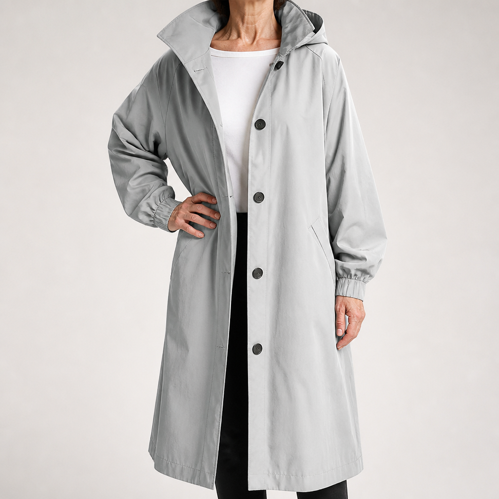 Jenny | Womens Long Trench Coat Belted Double Breasted Winter Outerwear, Light Grey