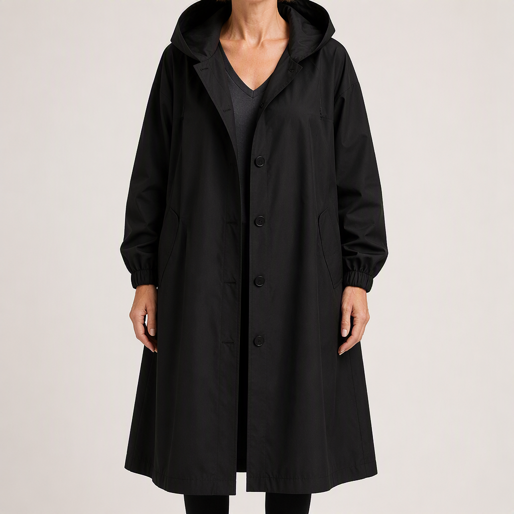 Jenny | Womens Long Trench Coat Belted Double Breasted Winter Outerwear, Black