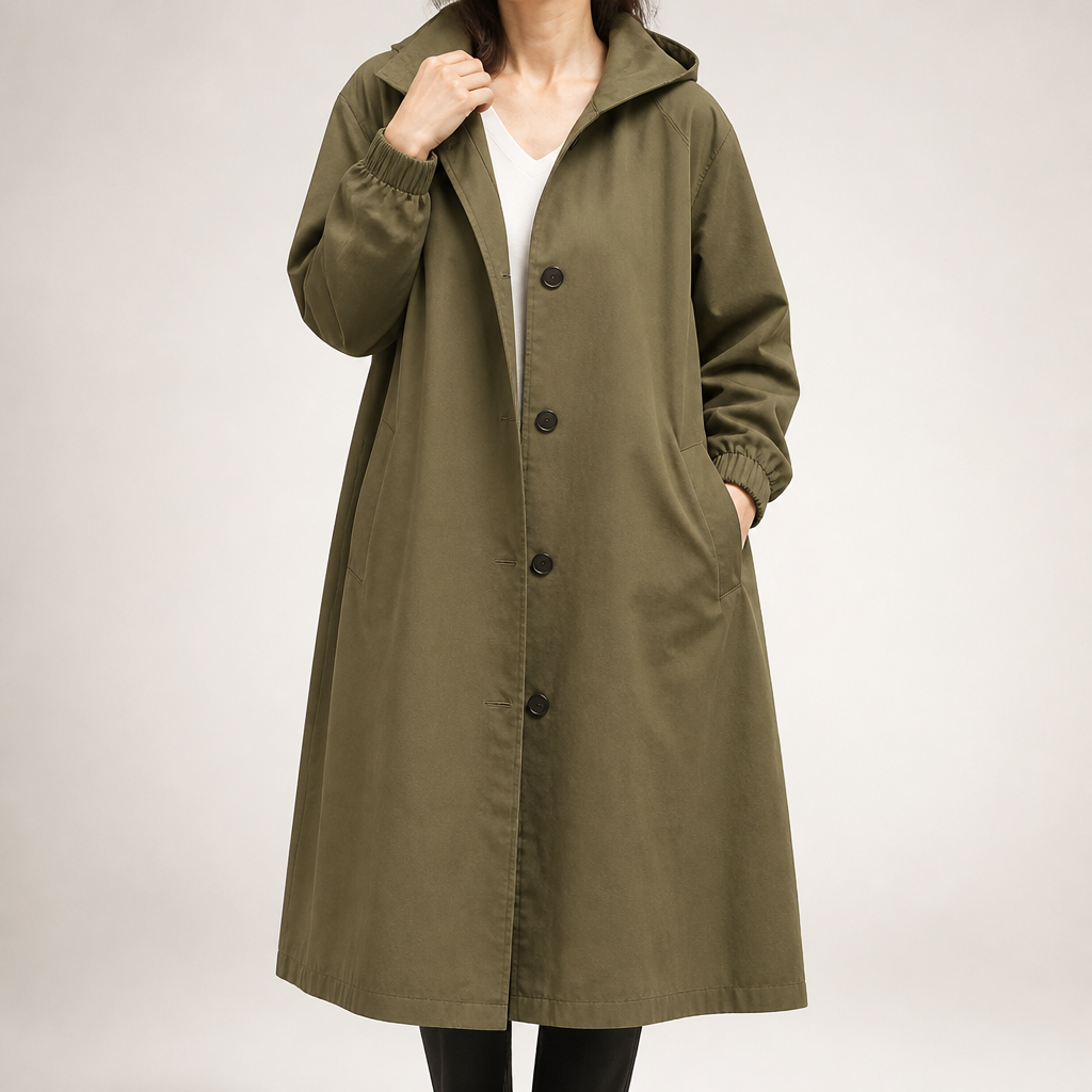 Jenny | Womens Long Trench Coat Belted Double Breasted Winter Outerwear, Army Green