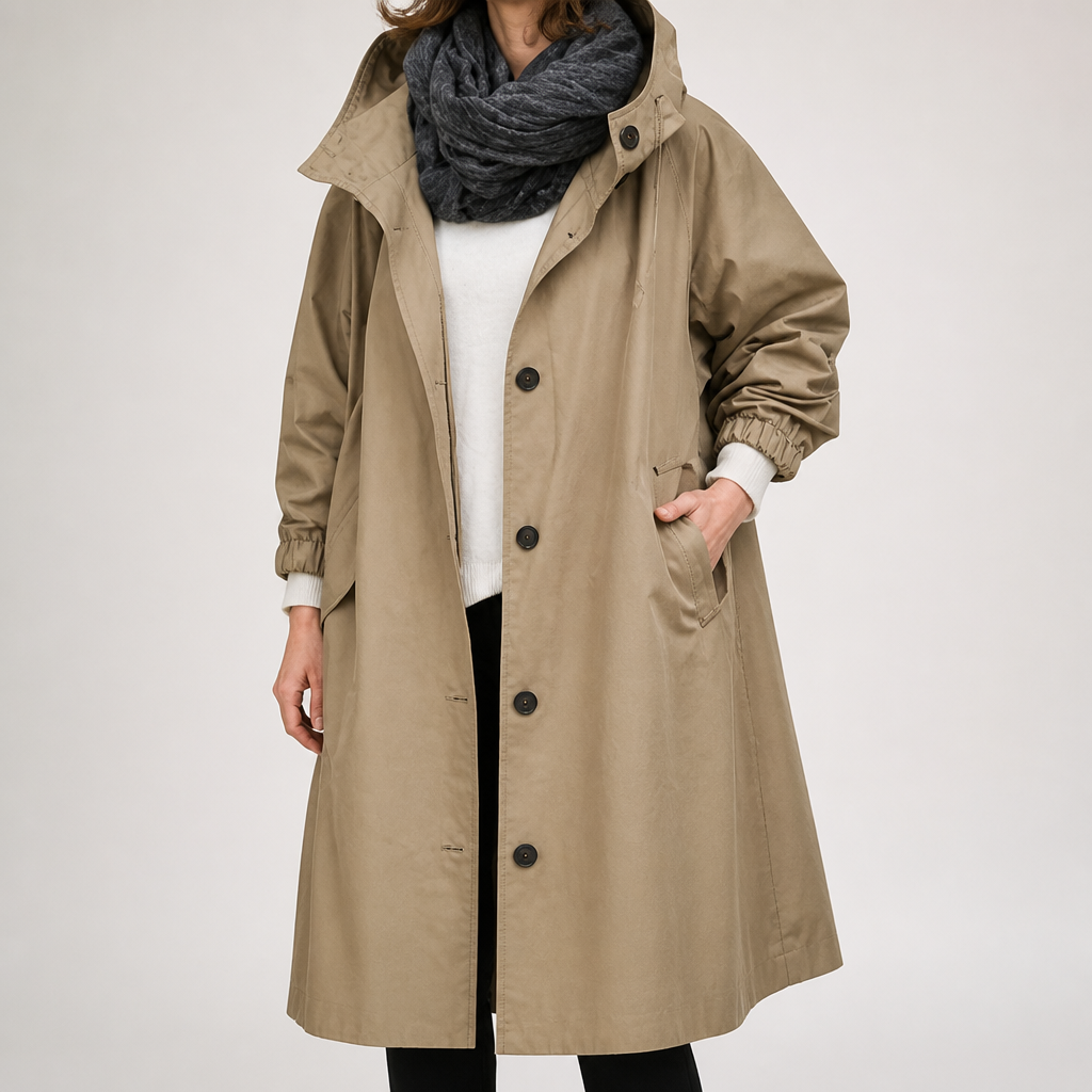 Jenny | Womens Long Trench Coat Belted Double Breasted Winter Outerwear, Khaki