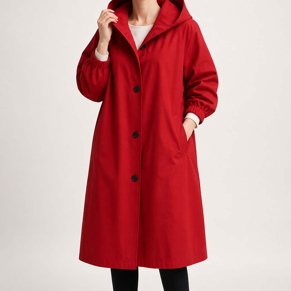 Jenny | Womens Long Trench Coat Belted Double Breasted Winter Outerwear, Red