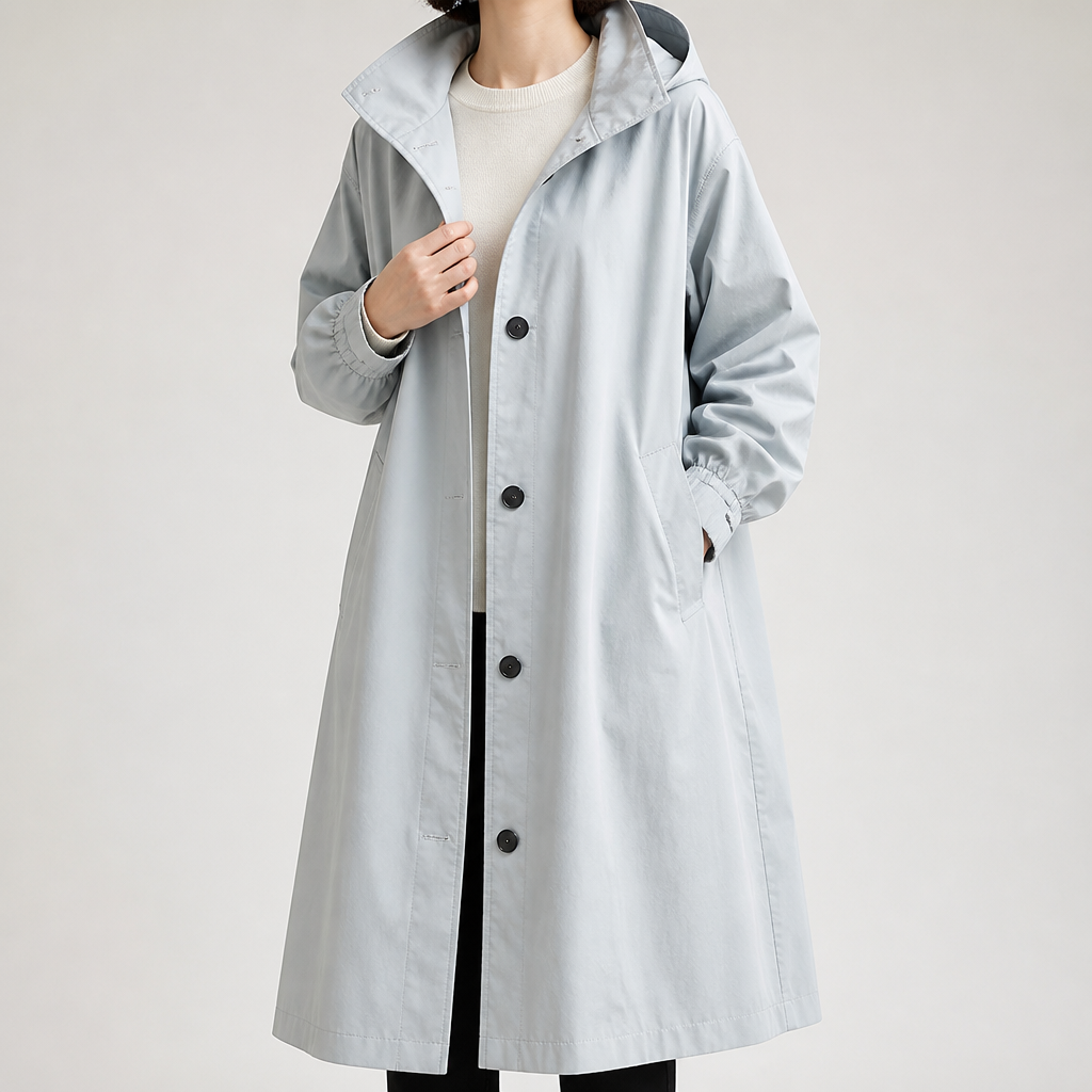 Jenny | Womens Long Trench Coat Belted Double Breasted Winter Outerwear, Light Blue