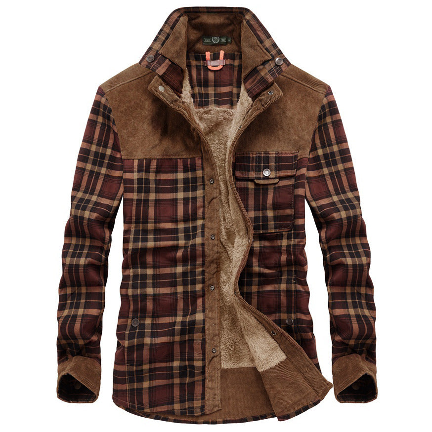 Jerry | Mens Fleece Lined Plaid Cotton Flannel Winter Shirt Jacket, Coffee