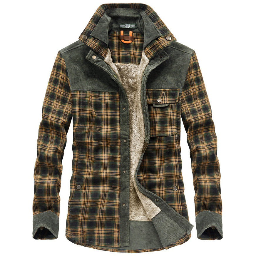 Jerry | Mens Fleece Lined Plaid Cotton Flannel Winter Shirt Jacket, Light Army Green