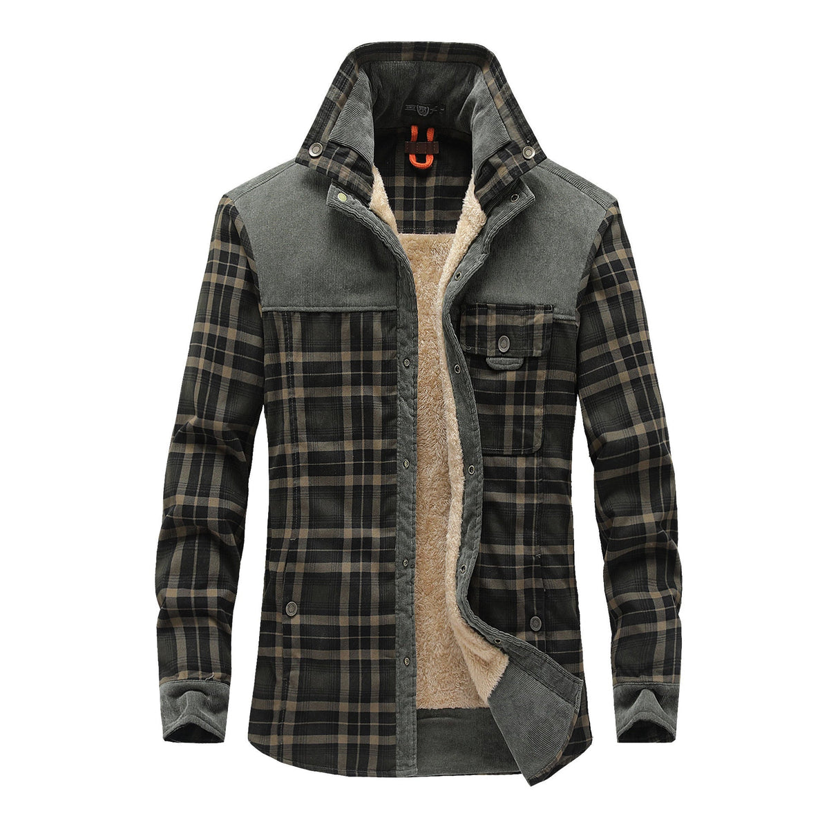 Jerry | Mens Fleece Lined Plaid Cotton Flannel Winter Shirt Jacket, Dark Army Green