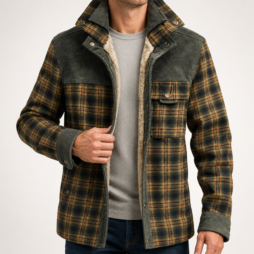Jerry | Mens Fleece Lined Plaid Cotton Flannel Winter Shirt Jacket, Light Army Green