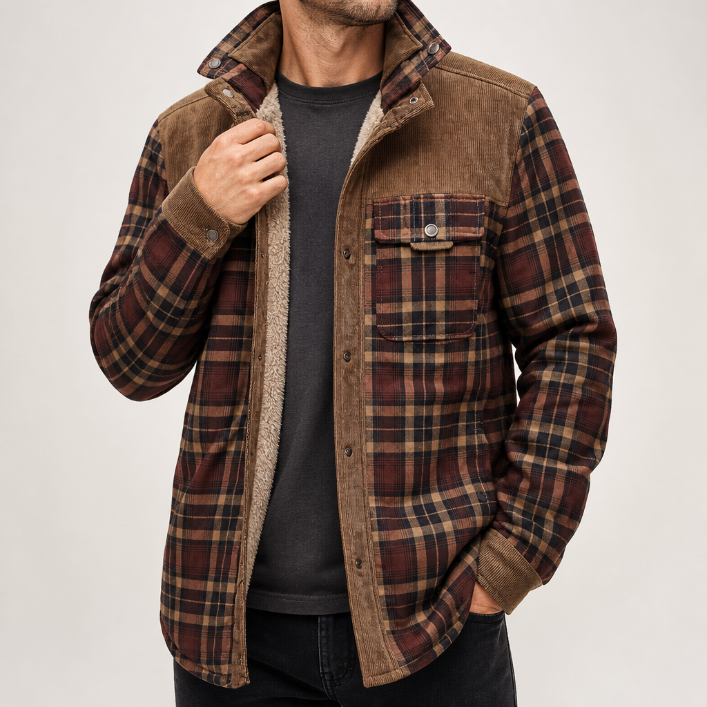 Jerry | Mens Fleece Lined Plaid Cotton Flannel Winter Shirt Jacket, Coffee