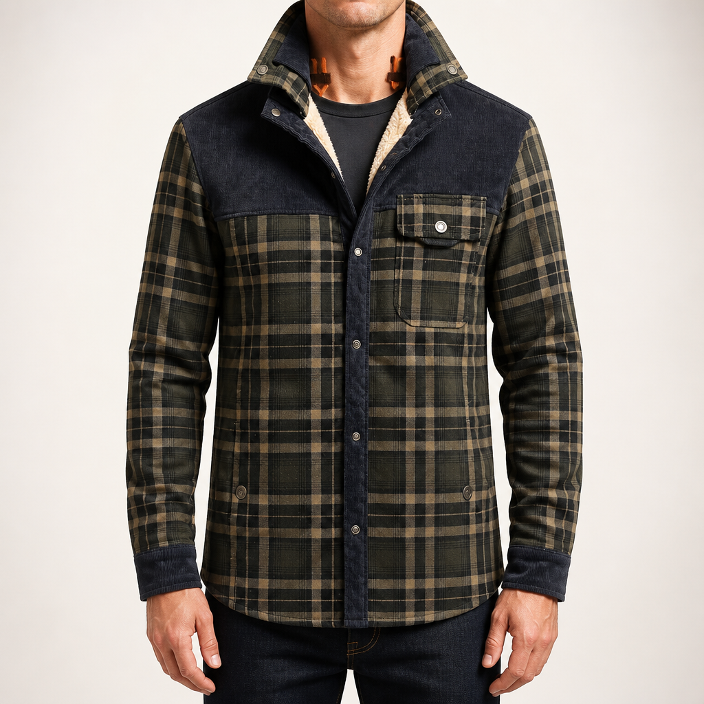 Jerry | Mens Fleece Lined Plaid Cotton Flannel Winter Shirt Jacket, Black